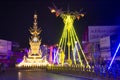 Chiang Rai clock-tower and Symphony of spectacular light colors and sound at Chiangrai city in Chiang Rai, Thailand
