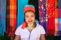 Long Neck Karen woman smiling at hill tribe villages, Chiang Rai Province, Thailand