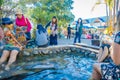 CHIANG RAI, THAILAND - FEBRUARY 01, 2018: Outdoor view of unidentified people washing and foot soak onsen, the tourist