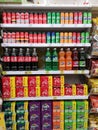 CHIANG RAI, THAILAND - FEBRUARY 15 : various brands of soft drink soda on shelf sold in supermarket on February 15, 2019 in