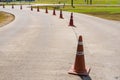 Chiang Rai, Thailand - January, 11, 2022 : Showing a line of street cones at Chiang Rai, Thailand