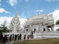 General view with numerous people visiting the White Temple in Chiang Rai, Thailand