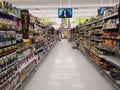 CHIANG RAI, THAILAND - MARCH 4 : background of aisle in supermarket with products on shelf on March 4, 2019 in Chiang rai,