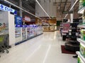 CHIANG RAI, THAILAND - MARCH 7, 2019 : Perspective view of aisle in supermarket with products on shelf on March 7, 2019 in Chiang