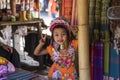 CHIANG RAI, THAILAND - NOVEMBER 4 2017: Unidentified Long Neck Karen hill tribe girl smiling Royalty Free Stock Photo