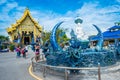 Wat Rong Sua Ten temple with blue sky background, Chiang Rai Province, Thailand on setember 23, 2018 It`s a popular destination an