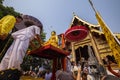 Phra Singh statue of Phra Singh temple was moved to the parade cars for pour water in Songkran festival Royalty Free Stock Photo
