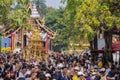 Phra Singh statue of Phra Singh temple was moved to the parade cars for pour water in Songkran festival Royalty Free Stock Photo