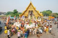 CHIANGMAI, THAILAND - APRIL 13: People pouring water to Buddha Phra Singh at Phra Singh temple in Songkran festival on April 13 Royalty Free Stock Photo