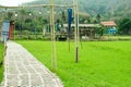 Chiangmai, Thailand date 4-april 2018 A bamboo walkway on a green field, a beautiful field.