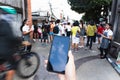 CHIANGMAI,THAILAND JUNE 13,2019 - Hand of woman holding smartphone at Thapae gate