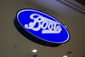 Chiangmai, Thailand - May 28, 2017 : Boots chemist logo advertising sign outside one of its retail stores in Bangkok Airport