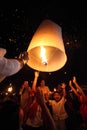 CHIANGMAI, THAILAND - NOVEMBER 17 : Thai people floating lantern. November 17 ,2013 in Maejo, Chiangmai, Thailand