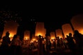 CHIANGMAI, THAILAND - OCTOBER 24 : Thai people floating lantern. October 24 ,2012 in Maejo, Chiangmai, Thailand