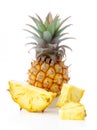 Chiangrai Phulae Pineapple with slices isolated on white background, Organic Fruits, Suitable as a packaging design element