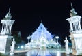 Chiangrai temple at night with blue light turn on. Royalty Free Stock Photo