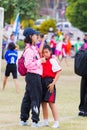 CHIANGRAI, THAILAND - DECEMBER 29: unidentified loser girl crying with her mother after competition on December 29, 2017 in