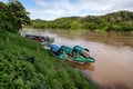 Boat on Usumacinta River near Yaxchilan in the state of Chiapas, Mexico Royalty Free Stock Photo