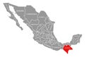 Chiapas red highlighted in map of Mexico Royalty Free Stock Photo