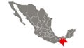 Chiapas state blinking red highlighted in map of Mexico
