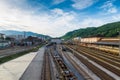 Chiasso, Canton Ticino, Switzerland. View of the only railway classification yard or marshalling yard of Switzerland Royalty Free Stock Photo