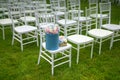 Chiavari chairs on grass. Diagonal composition. Royalty Free Stock Photo