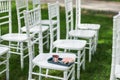 Chiavari chairs on grass Royalty Free Stock Photo