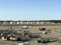 Chiba, Japan - February 19, 2017: View of Narita Airport operations, experts prepare the aircraft, trucks and tankers bringing up