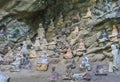 Buddhist statues of arhat monks in a cavity of Gomakutsu in Mount Nokogiri. Royalty Free Stock Photo