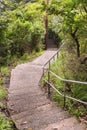 Stone hiking staircase climbing through the slopes of the stone quarry of Mount Nokogiri. Royalty Free Stock Photo