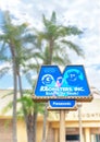 Sign standing in Tokyo Disneyland featuring the the dark ride attraction Monsters, Inc. Ride & Go Seek.