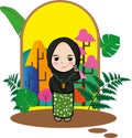illustration chibi hijab vector