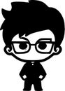 Chibi - black and white isolated icon - vector illustration Royalty Free Stock Photo