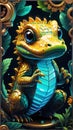 Chibi Caiman A Surreal Fusion of Nature and Technology in Glowing Vector Art