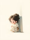 Chibi Character Shows Shyness by Looking Sideways With a Blush on Her Cheeks in a Simple Blank Space Royalty Free Stock Photo
