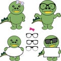 chibi crocodile kid cartoon billboard and glasses pack illustration in vector format
