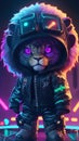 chibi cute futuristic soldier lion wearing cyberpunk jacket. AI Generative