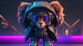 chibi cute futuristic soldier lion wearing cyberpunk jacket. AI Generative