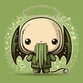 Chibi Cute Isolated Cartoon Cthulhu Surrounded by Graffiti Stars and Hearts with a Speech Bubble with Room for Text. Vector Art