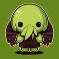 Chibi Cute Isolated Cartoon Girl Cthulhu with a Black Dress and Angel Wings. Vector Art