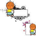 Chibi funny basketball ball head kid cartoon expression billboard set
