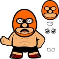 Funny Grumpy chibi mexican wrestler cartoon expressions pack Royalty Free Stock Photo