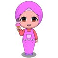 happy smile eating ice cream. cute Muslim children's cartoon. cartoon Children's daily fun activity. Vector Female