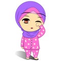 illustration is waking up. sleepy eyes. cute Muslim children's cartoon. cartoon Children's daily fun activity. Vector