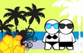 Chibi pictogram girl and boy cartoon summer tropical background illustration