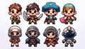 Chibi-Style Adventurer, Knight, Pirate, Astronaut Stickers - AI Generated Digital Art