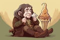 Chibi-style hobbit savoring a cone of ice cream in AI-generated art