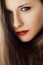 Chic beauty portrait of a woman with classy makeup look and perfect skin, brunette girl with long healthy brown hair Royalty Free Stock Photo