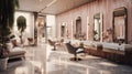 A chic beauty salon, elegantly designed stations.