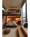 Chic Bedroom in Urban Loft with Brick and Wood